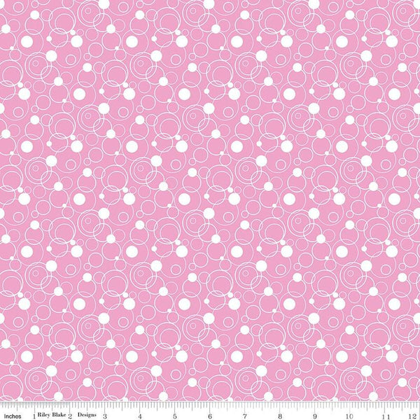 CLEARANCE Effervescence Circles C13731 Pink by Riley Blake  - Pink White - Quilting Cotton