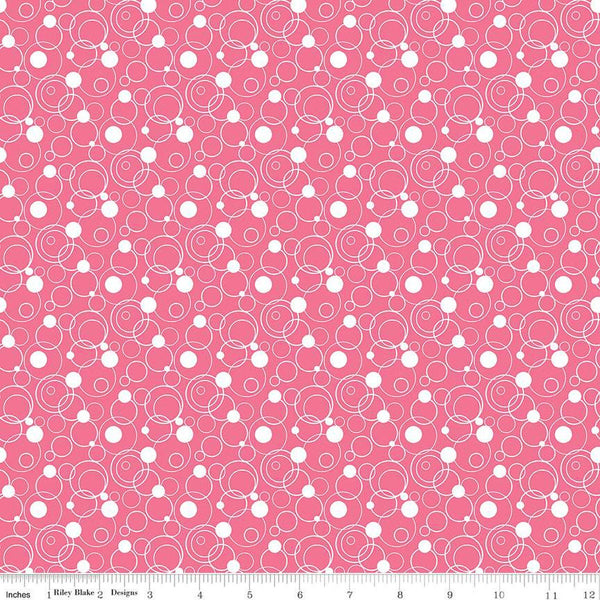 Fat Quarter End of Bolt - CLEARANCE Effervescence Circles C13731 Rose by Riley Blake  - Pink White - Quilting Cotton
