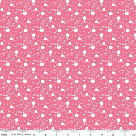 Fat Quarter End of Bolt - CLEARANCE Effervescence Circles C13731 Rose by Riley Blake  - Pink White - Quilting Cotton