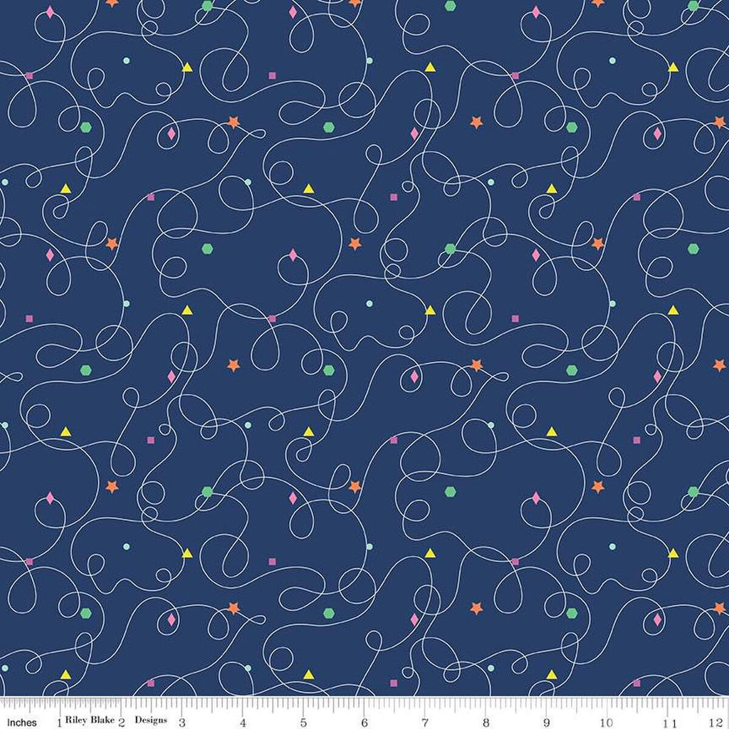 CLEARANCE Effervescence Squiggles C13732 Navy by Riley Blake  - Loops Geometric Shapes - Quilting Cotton