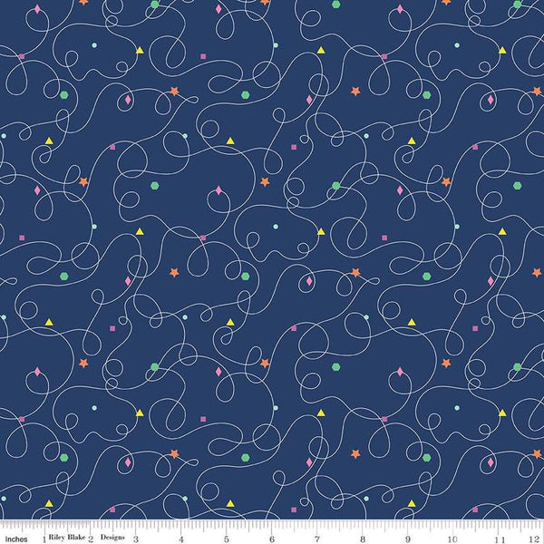 CLEARANCE Effervescence Squiggles C13732 Navy by Riley Blake  - Loops Geometric Shapes - Quilting Cotton