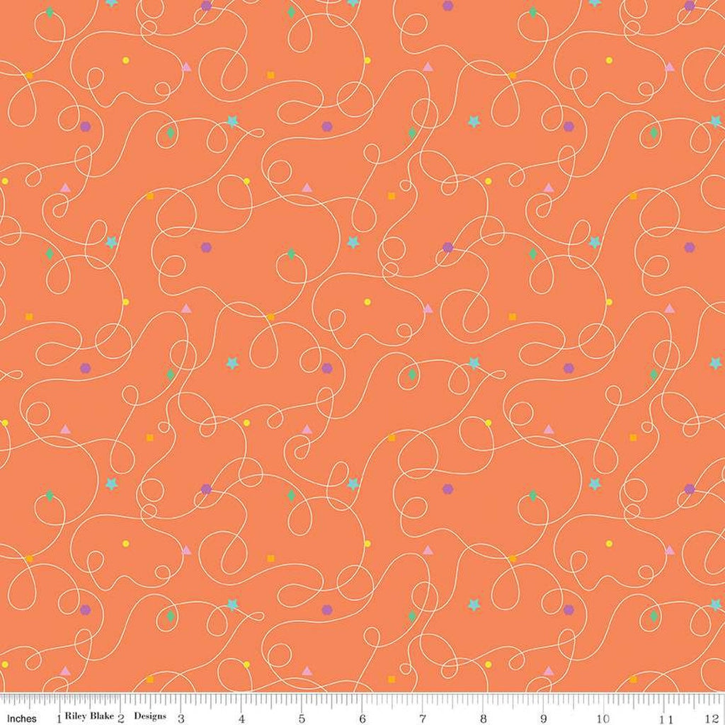 CLEARANCE Effervescence Squiggles C13732 Orange by Riley Blake  - Loops Geometric Shapes - Quilting Cotton