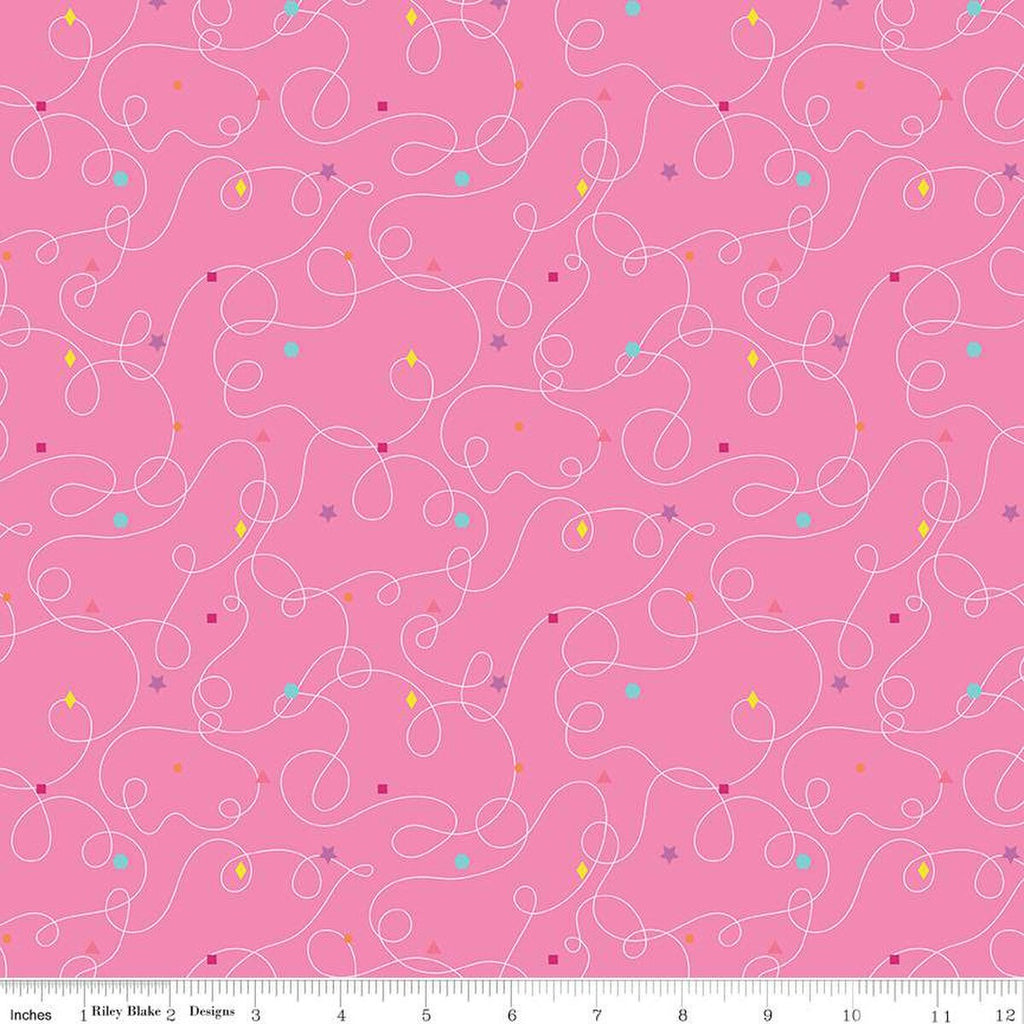SALE Effervescence Squiggles C13732 Pink by Riley Blake Designs - Loops Geometric Shapes - Quilting Cotton Fabric