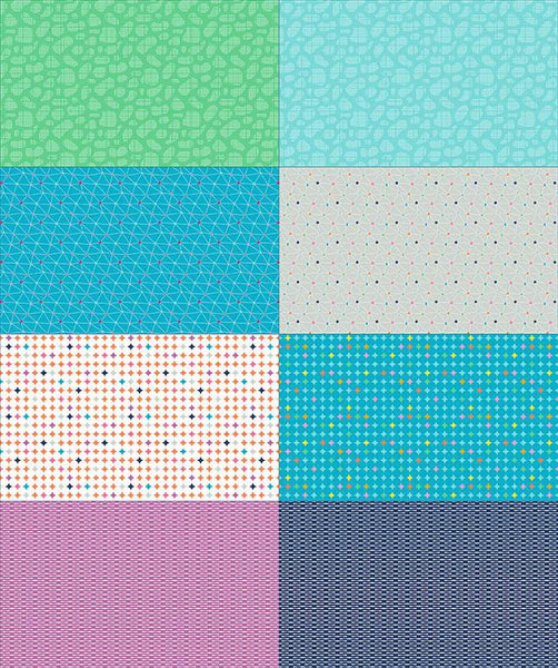 SALE Effervescence Fat Eighth Panel FEP13734 Blue by Riley Blake Designs - 8 Geometric Prints Fat Eighths - Quilting Cotton Fabric