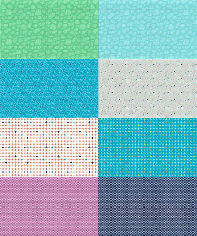 SALE Effervescence Fat Eighth Panel FEP13734 Blue by Riley Blake Designs - 8 Geometric Prints Fat Eighths - Quilting Cotton Fabric
