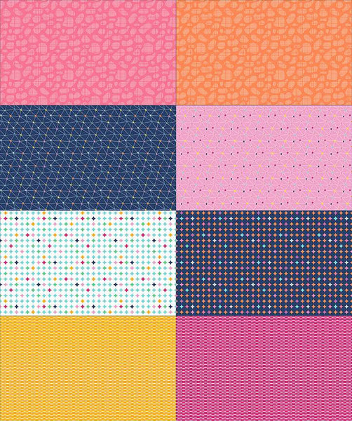 CLEARANCE Effervescence Fat Eighth Panel FEP13734 Pink by Riley Blake Designs - 8 Geometric Prints Fat Eighths - Quilting Cotton Fabric