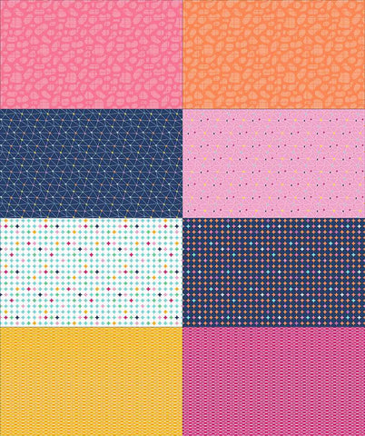 SALE Effervescence Fat Eighth Panel FEP13734 Pink by Riley Blake Designs - 8 Geometric Prints Fat Eighths - Quilting Cotton Fabric