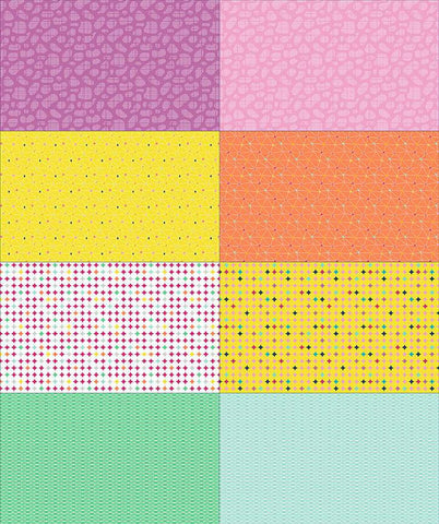 SALE Effervescence Fat Eighth Panel FEP13734 Yellow by Riley Blake Designs - 8 Geometric Prints Fat Eighths - Quilting Cotton Fabric
