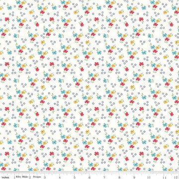 SALE Farm Girl Vintage Flower C7872 Cloud - Riley Blake Designs - Floral Flowers Squares - Lori Holt - Quilting Cotton Fabric