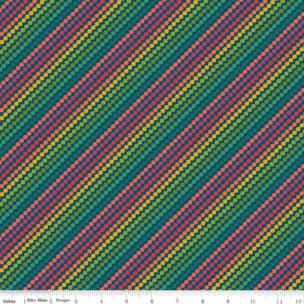 Market Street Rainbow Stripes C14122 Navy by Riley Blake Designs - Diagonal Beaded Stripe Striped - Quilting Cotton Fabric