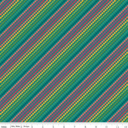 16" End of Bolt - CLEARANCE Market Street Rainbow Stripes C14122 Teal - Riley Blake - Diagonal Beaded Stripe Striped - Quilting Cotton