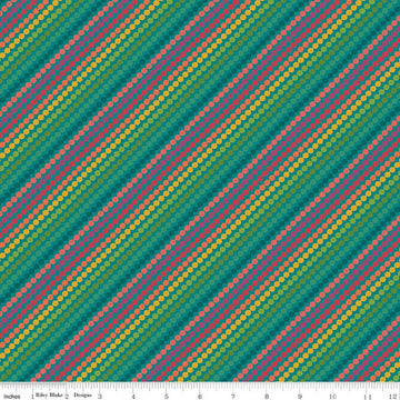 Fat Quarter End of Bolt - CLEARANCE Market Street Rainbow Stripes C14122 Teal - Riley Blake - Diagonal Beaded Stripe - Quilting Cotton