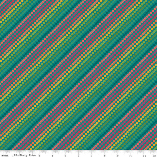 Fat Quarter End of Bolt - CLEARANCE Market Street Rainbow Stripes C14122 Teal - Riley Blake - Diagonal Beaded Stripe - Quilting Cotton