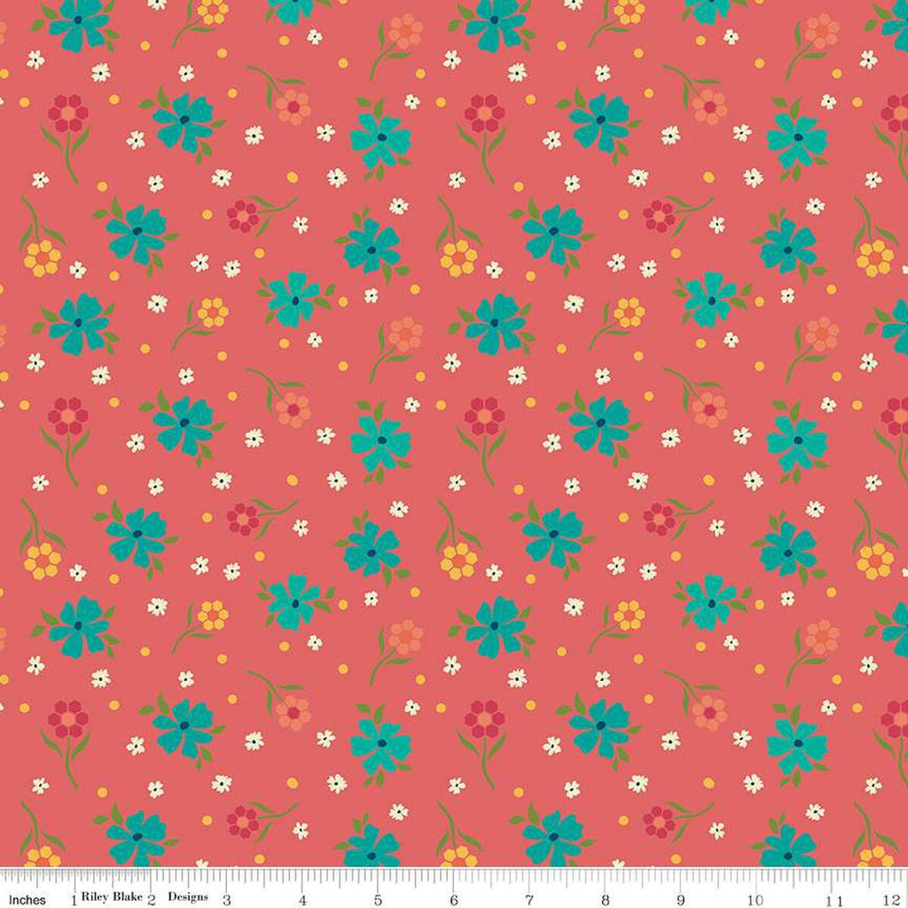 SALE Market Street Flowers C14123 Tea Rose by Riley Blake Designs - Floral Flower Dots - Quilting Cotton Fabric