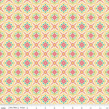 Market Street Tiles C14124 Cream - Riley Blake Designs - Geometric Floral - Quilting Cotton Fabric