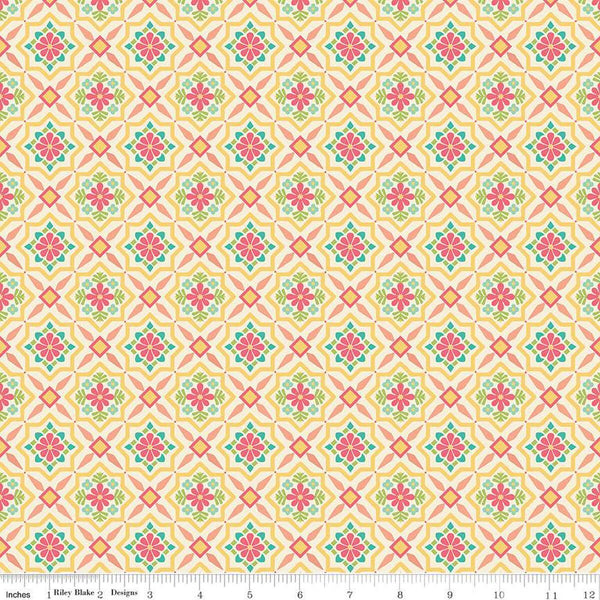 Market Street Tiles C14124 Cream by Riley Blake Designs - Geometric Floral - Quilting Cotton Fabric