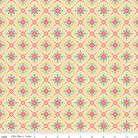 Market Street Tiles C14124 Cream by Riley Blake Designs - Geometric Floral - Quilting Cotton Fabric