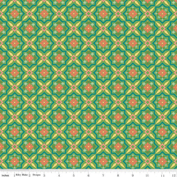 SALE Market Street Tiles C14124 Green - Riley Blake Designs - Geometric Floral - Quilting Cotton Fabric