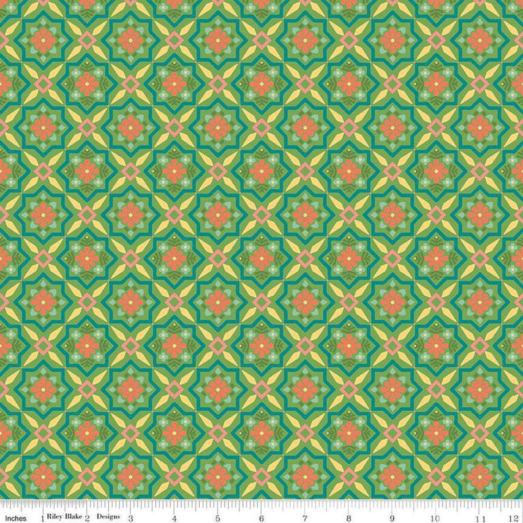 SALE Market Street Tiles C14124 Green by Riley Blake Designs - Geometric Floral - Quilting Cotton Fabric
