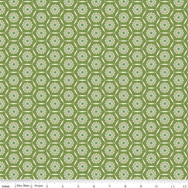 Market Street Hexagons C14125 Grass by Riley Blake Designs - Geometric Floral - Quilting Cotton Fabric