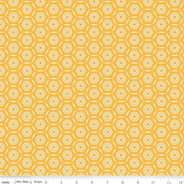 Market Street Hexagons C14125 Yellow by Riley Blake Designs - Geometric Floral - Quilting Cotton Fabric