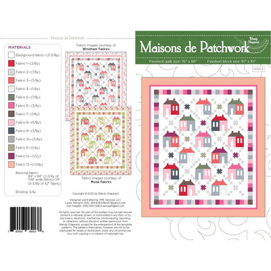 Maisons de Patchwork Quilt PATTERN P180 - Wendy Sheppard - Riley Blake Designs - INSTRUCTIONS Only - Pieced Stars Houses