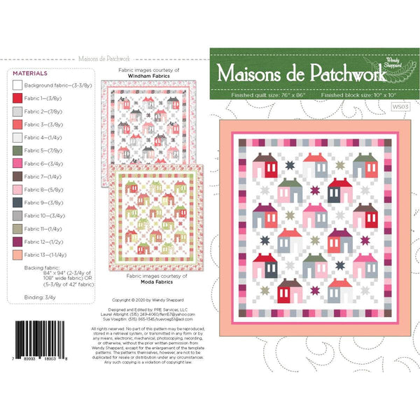 Maisons de Patchwork Quilt PATTERN P180 by Wendy Sheppard - Riley Blake Designs - INSTRUCTIONS Only - Pieced Stars Houses