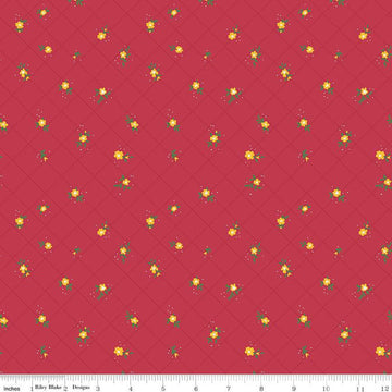 SALE Market Street Flower Grid C14128 Berry - Riley Blake Designs - Floral Flowers Blossoms Dots Diagonal Grid - Quilting Cotton Fabric
