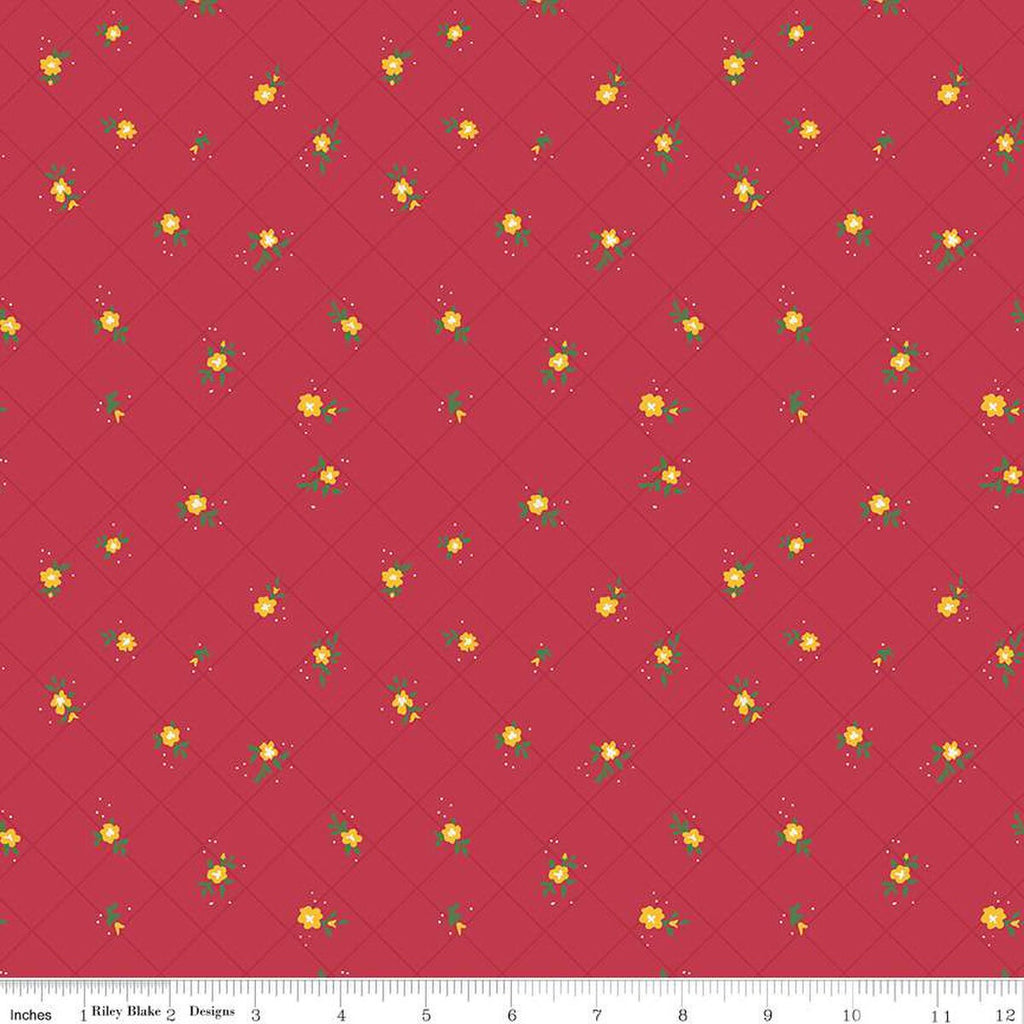 SALE Market Street Flower Grid C14128 Berry by Riley Blake Designs - Floral Flowers Blossoms Dots Diagonal Grid - Quilting Cotton Fabric