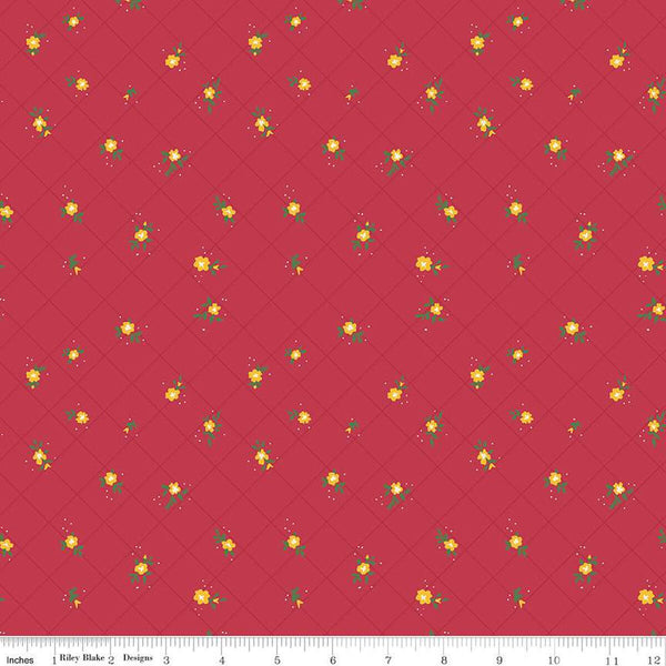 Market Street Flower Grid C14128 Berry by Riley Blake Designs - Floral Flowers Blossoms Dots Diagonal Grid - Quilting Cotton Fabric