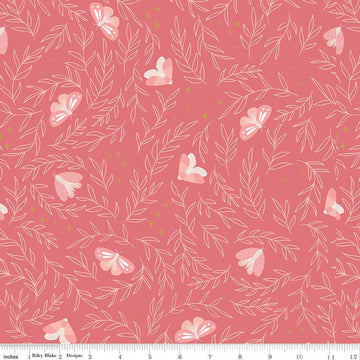 20" End of Bolt - Moonchild Moths SC13821 Raspberry SPARKLE - Riley Blake Designs - Leaves Stars Dots Gold SPARKLE - Quilting Cotton Fabric