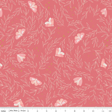 20" End of Bolt - Moonchild Moths SC13821 Raspberry SPARKLE - Riley Blake Designs - Leaves Stars Dots Gold SPARKLE - Quilting Cotton Fabric
