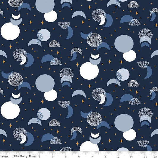 Fat Quarter End of Bolt - SALE Moonchild Eclipse SC13822 Midnight SPARKLE - Riley Blake - Moons Stars Gold SPARKLE - Quilting Cotton Fabric