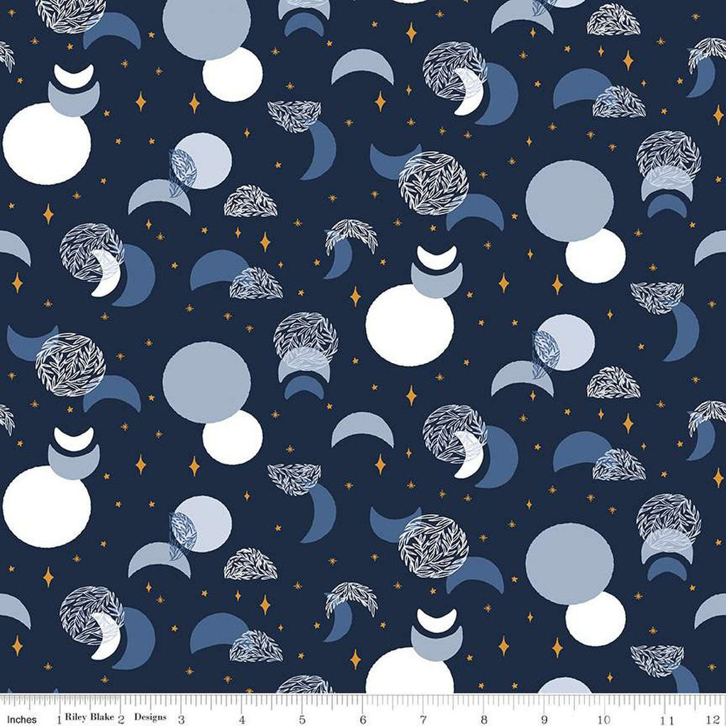 SALE Moonchild Eclipse SC13822 Midnight SPARKLE - Riley Blake Designs - Moons Stars Gold SPARKLE - Quilting Cotton Fabric