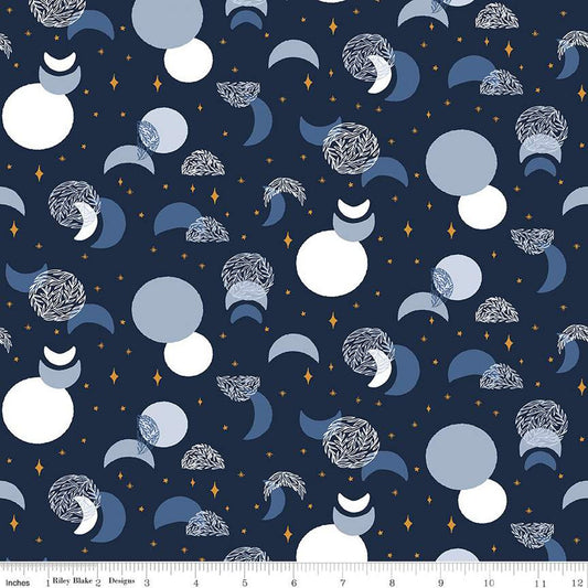 10" End of Bolt - Moonchild Eclipse SC13822 Midnight SPARKLE - Riley Blake Designs - Moons Stars Gold SPARKLE - Quilting Cotton Fabric