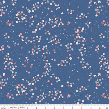 SALE Moonchild Constellations C13823 Denim - Riley Blake Designs - Floral Flowers Stars Dots - Quilting Cotton Fabric