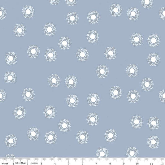 SALE Moonchild Sunrise C13824 Fog - Riley Blake Designs - White Sunbursts - Quilting Cotton Fabric