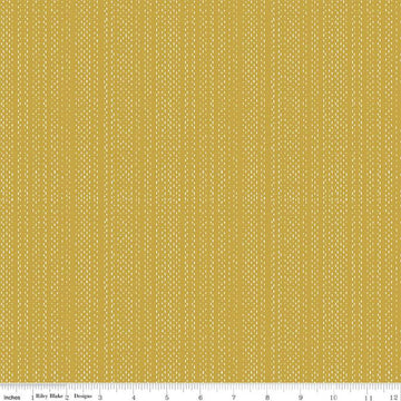 SALE Moonchild Signals C13826 Curry - Riley Blake Designs - White Dashed Stripes Stripe Striped - Quilting Cotton Fabric