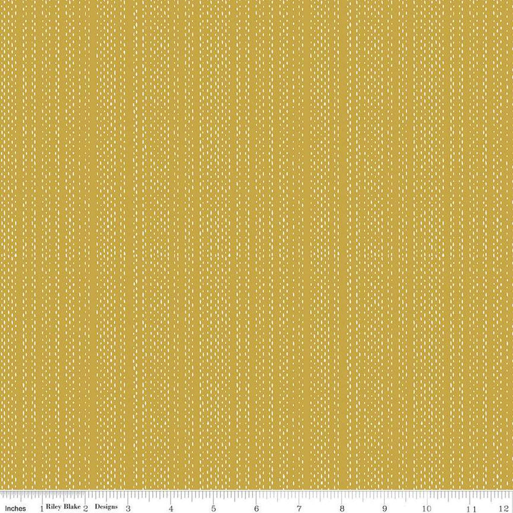 SALE Moonchild Signals C13826 Curry by Riley Blake Designs - White Dashed Stripes Stripe Striped - Quilting Cotton Fabric