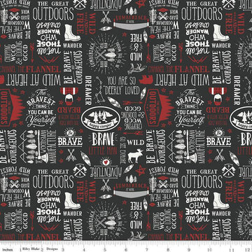 SALE Woodsman Text C13762 Black - Riley Blake Designs - Outdoor Words Phrases Icons - Quilting Cotton Fabric