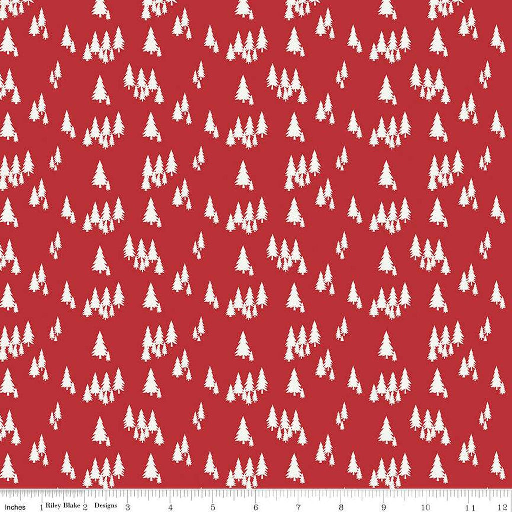 SALE Woodsman Trees C13763 Red by Riley Blake Designs - Cream Pine Pines on Red - Quilting Cotton Fabric