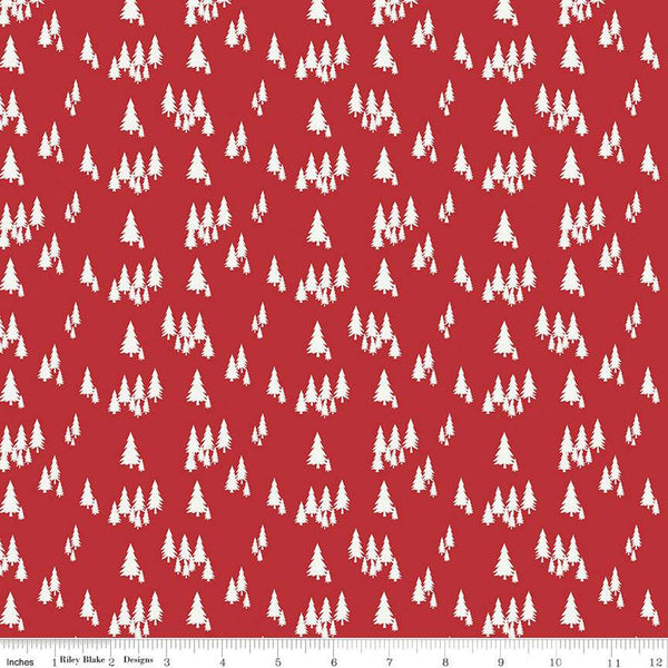 CLEARANCE Woodsman Trees C13763 Red by Riley Blake  - Cream Pine Pines on Red - Quilting Cotton