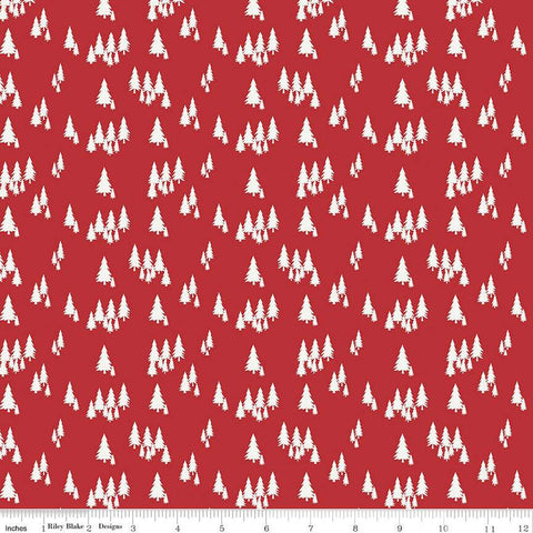 CLEARANCE Woodsman Trees C13763 Red by Riley Blake  - Cream Pine Pines on Red - Quilting Cotton