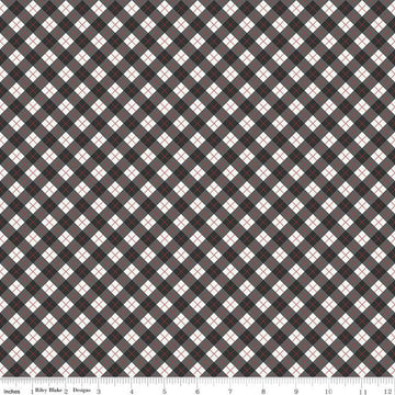 SALE Woodsman Bias Plaid C13765 Black - Riley Blake Designs - Diagonal with Cream - Quilting Cotton Fabric
