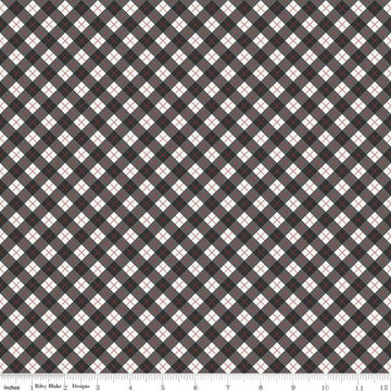 Fat Quarter End of Bolt - SALE Woodsman Bias Plaid C13765 Black - Riley Blake Designs - Diagonal with Cream - Quilting Cotton Fabric