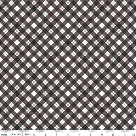Fat Quarter End of Bolt - SALE Woodsman Bias Plaid C13765 Black - Riley Blake Designs - Diagonal with Cream - Quilting Cotton Fabric