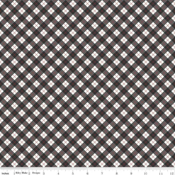 SALE Woodsman Bias Plaid C13765 Black - Riley Blake Designs - Diagonal with Cream - Quilting Cotton Fabric