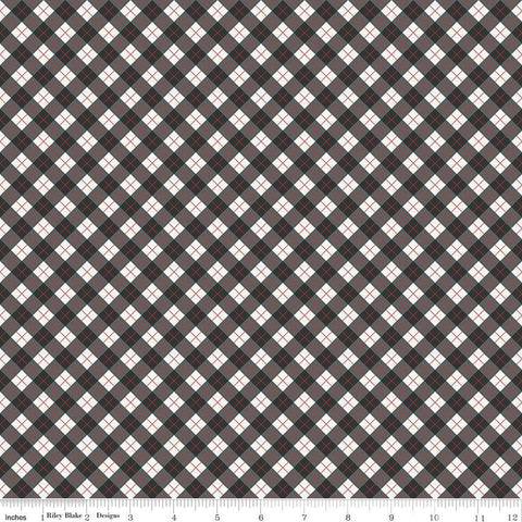 SALE Woodsman Bias Plaid C13765 Black - Riley Blake Designs - Diagonal with Cream - Quilting Cotton Fabric