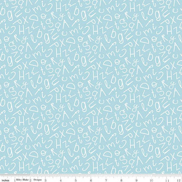 19" End of Bolt - Alphabet Zoo Alphabet Soup C14093 Aqua - Riley Blake Designs - Tossed Letters - Quilting Cotton Fabric