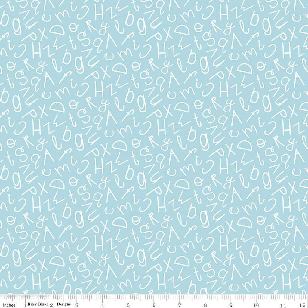 Alphabet Zoo Alphabet Soup C14093 Aqua - Riley Blake Designs - Tossed Letters - Quilting Cotton Fabric